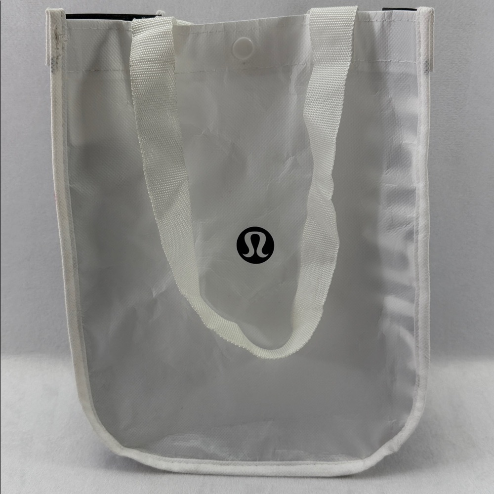 Lululemon Small Reusable Tote White Sides Black Shopping Bag 12” X9” X5” - Picture 3 of 8